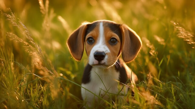 beagle dog on grass HD 8K wallpaper Stock Photographic Image