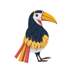 Fototapeta premium Paper art style toucan tropical bird illustration on transparent background. Generative AI