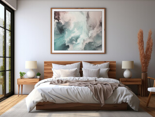 Mockup frame in luxury bedroom interior loft style 3d, Mockups Design 3D, High-quality Mockups, Generative Ai
