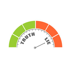 Lie or True concept. Measuring device with arrow and scale.