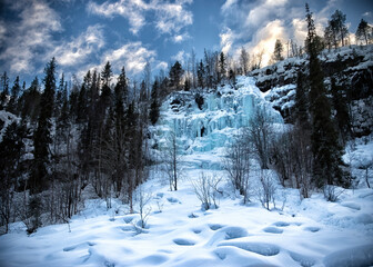 Korouoma Frozen Waterfalls near Rovaniemi - Finland 