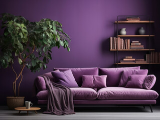 Mockup poster in dark violet monochrome modern living, Mockups Design 3D, High-quality Mockups, Generative Ai