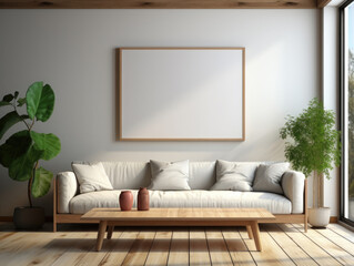 Mockup Poster in Minimalist Modern Living Room, Mockups Design 3D, High-quality Mockups, Generative Ai