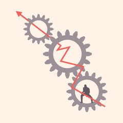 Business operation process management tiny person concept. Company organization, control and monitoring with effective work flow. Performance efficiency. Rpa, robotic process automatization.