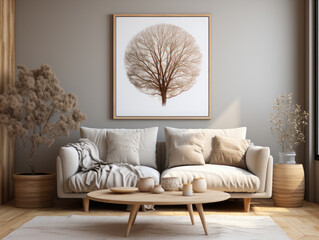 Mockup Poster In Living Room Scandinavian Style, Mockups Design 3D, High-quality Mockups, Generative Ai