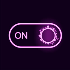 Neon shine toggle switch button with industrial icons. Energy generation and heavy industry development concept