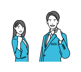 男女上半身アイコンガッツポーズイラスト
