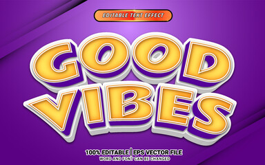 3d good vibes orange purple text effect vector design