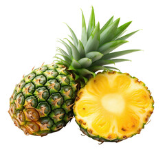 Delicious pineapples isolated on transparent background, png clip art, template for mark fruit flavor on label of product. Generated with AI.