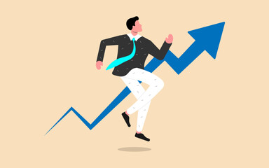 Fototapeta na wymiar Young businessman hurry up consisting of finance graph cartoon icon vector illustration, flat business icon.