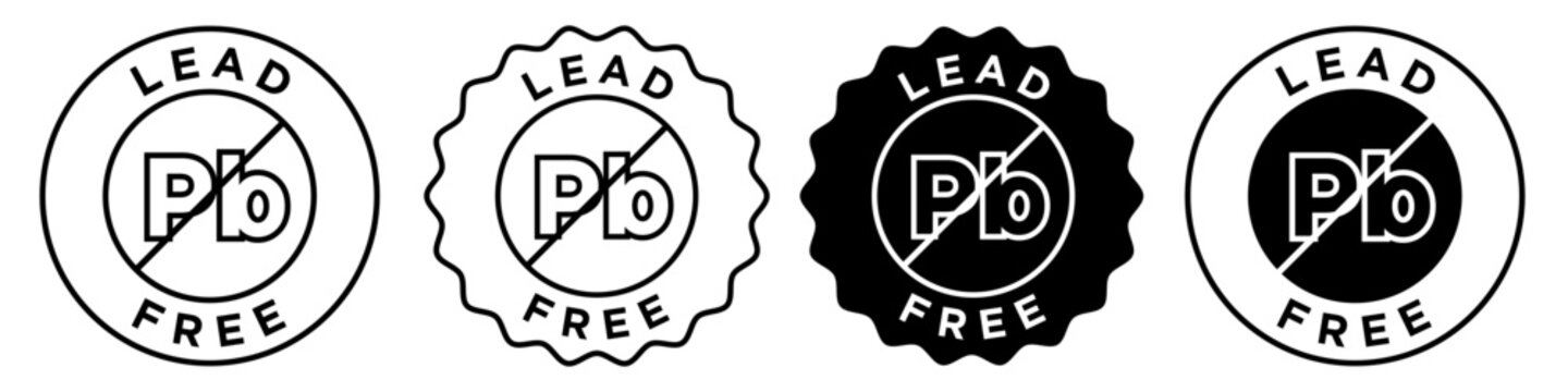 lead free icon. Plumbum (pb) vector emblem symbol set collection. Round circular no lead metal sign. Without Heavy  substance rohs badge logo sticker. Lead safe mark illustration 