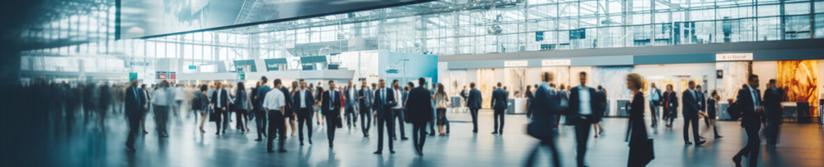 Fototapeta na wymiar Blurred business people in business glass office background. Busy crowded modern office hallway with business people. Generative AI