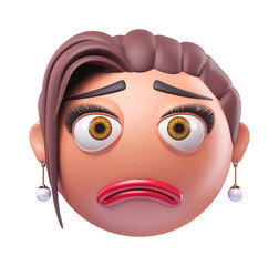 Emoji pleading face of glamour woman. Cartoon smiley on transparent background. 3D render front view