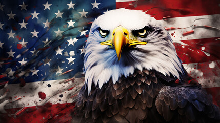 american bald eagle with american flag