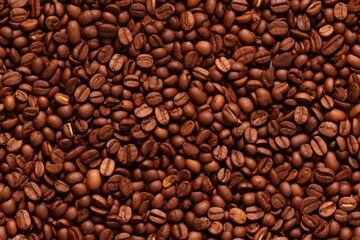Seamless pattern with close up coffee beans, horizontal banner with endless texture. Aroma beverage. Generated with AI.