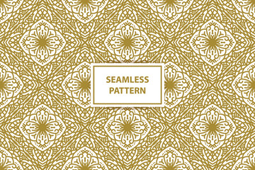oriental seamless pattern. White and gold background with Arabic ornament. Pattern, background and wallpaper for your design. Textile ornament. Vector illustration.