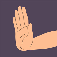 Stop hand gesture. Woman resolutely refuses. Hate, reject and respond. Cartoon vector illustration