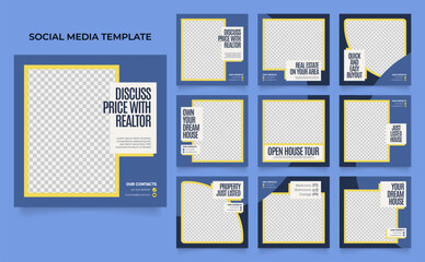 social media template banner house architecture service promotion. fully editable instagram and facebook square post frame puzzle organic sale poster