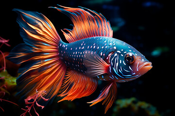 Beautiful fighting fish in the aquarium. Fish in the aquarium.generative ai