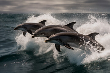 Fototapeta premium A group of dolphins jumping