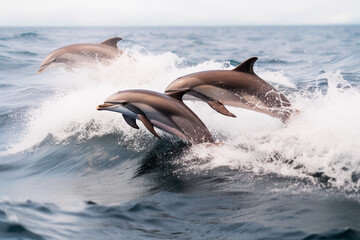 Fototapeta premium A group of dolphins jumping