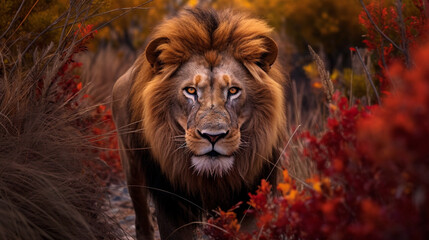 Photograph of a lion hunting in its natural habitat.