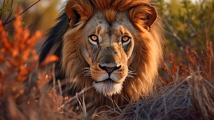 Fototapeta premium Photograph of a lion hunting in its natural habitat.