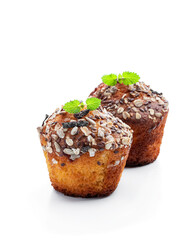 Homemade delicious wholegrain muffins isolated on white