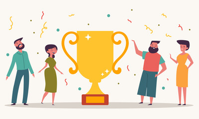 Success winner business leader team trophy prize concept. Vector design graphic illustration