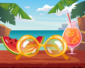 Summer vacation beach sunglass banner poster flyer background concept. Vector design graphic illustration