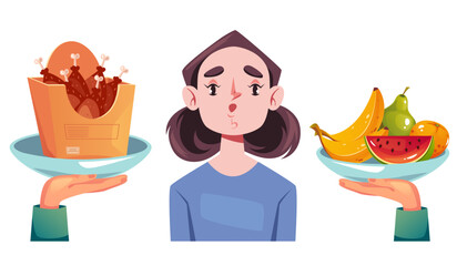 Food healthy and junk choose diet concept. Vector design graphic illustration