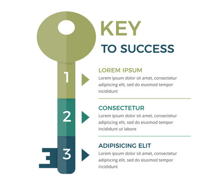 Infographic template with key divided on 3 segments, key to success concept, vector eps10 illustration