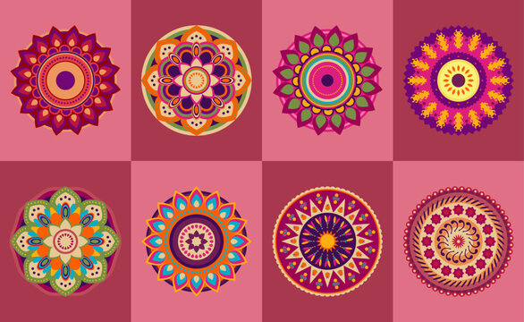 Indian Religious Festival. Design with Beautiful Floral Ornaments. Happy Diwali. Rangoli. Mandala. Indian Traditional Rangoli Design illustration