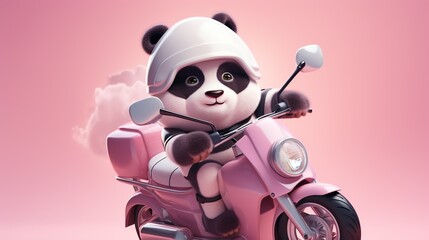 cute panda using motorbike and glasses
