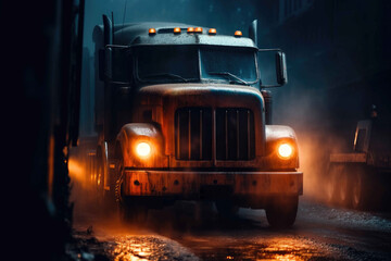Night Road with Demonic Truck. Generative AI