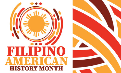 Filipino American History Month. Happy holiday celebrate annual in October. Filipinos and United States flag. Culture month. Patriotic design. Poster, card, banner, template. Vector illustration