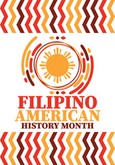 Fototapeta na wymiar Filipino American History Month. Happy holiday celebrate annual in October. Filipinos and United States flag. Culture month. Patriotic design. Poster, card, banner, template. Vector illustration