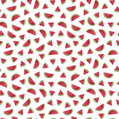 Seamless vector pattern with sliced watermelon. Juicy and appetizing design. Decorating walls, notepads, printing on paper, printing on textiles, etc.