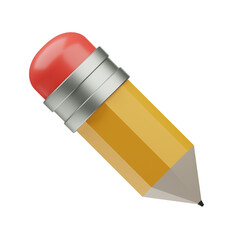 3d yellow pencil icon element, school education equipment concept