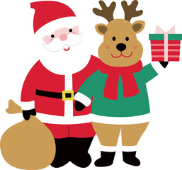 Santa and Deer holding presents