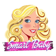 Vector barbie retro doll with feminist inscription smart baby On transparent background. Perfect print for t-shirt, hoodie, stickers. 