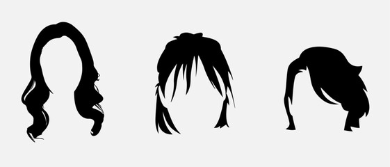 isolated black silhouette of woman hairstyle , vector collection