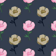 Stylized cute flower seamless pattern in simple style. Abstract floral endless background.