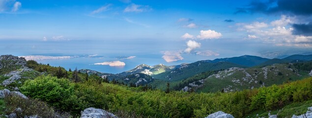 Fototapeta na wymiar View of the Croatian Adriatic Sea and its islands from Velebit National Park.
