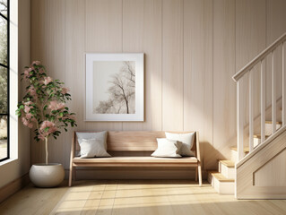 Scandinavian Farmhouse Bedroom Interior , Mockups Design 3D, High-quality Mockups, Generative Ai