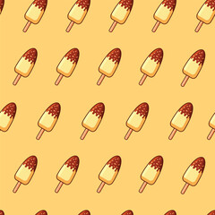 Chocolate Vanilla Ice Cream with Peanut Pattern. Seamless Pattern Ice Cream. 