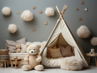 Wall Mockup In Children Room Interior Background, Mockups Design 3D, High-quality Mockups, Generative Ai