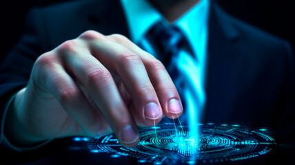 Businessman fingerprint scanning and biometric authentication. Generative AI