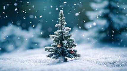 Fototapeta na wymiar christmas tree in the snow. Generative AI