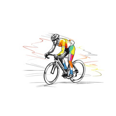 Fototapeta na wymiar Road cyclist hand-drawn illustration. Cyclist. Vector doodle style cartoon illustration